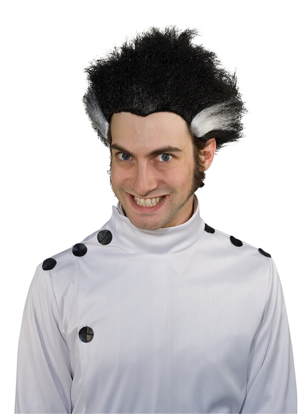 MAD SCIENTIST PROFESSOR 2 TONE BLACK WHITE WIG COSTUME NEW